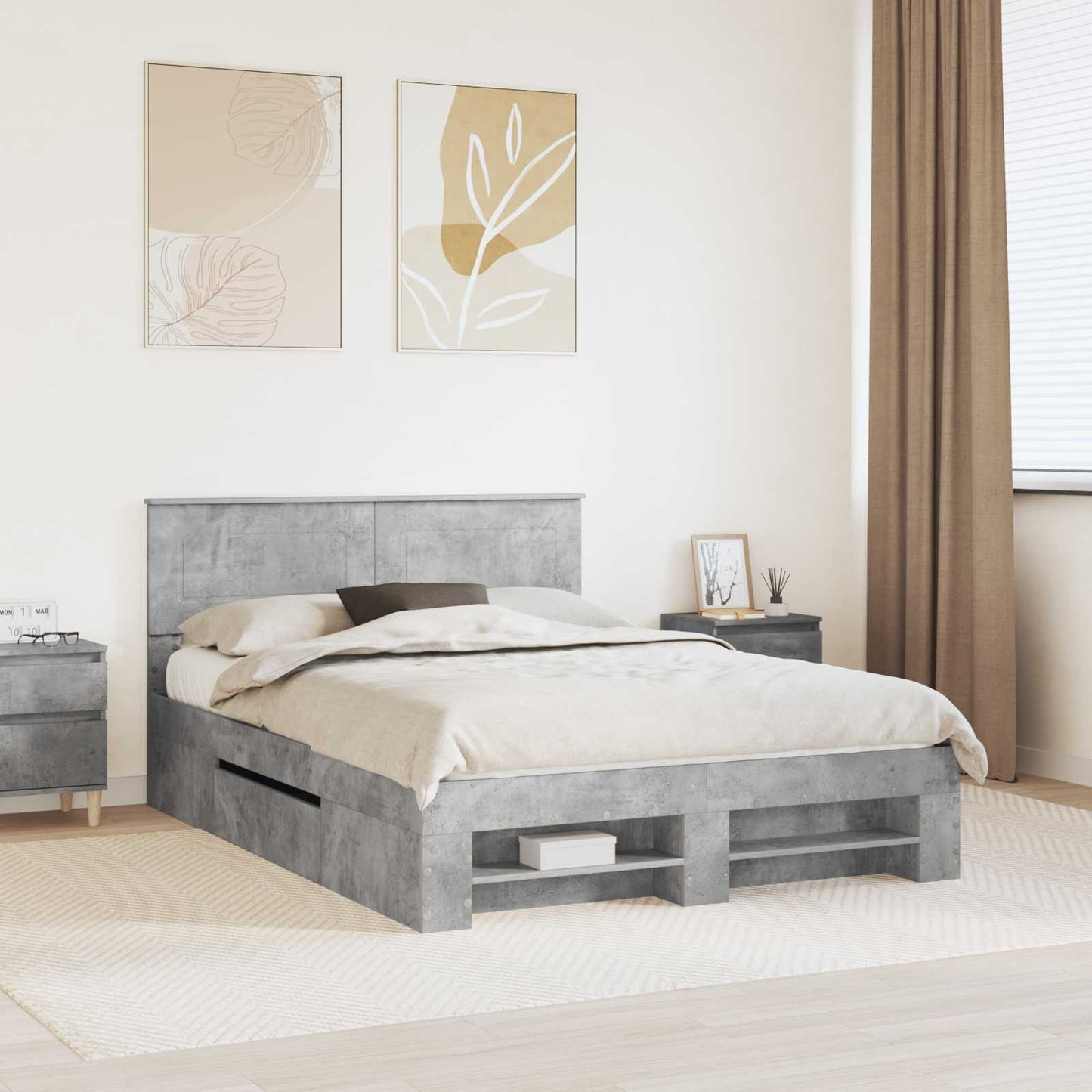 vidaXL Σκελετός Κρεβατιού με κεφαλάρι Σκυρόδεμα Γκρι 160 x 200 cm