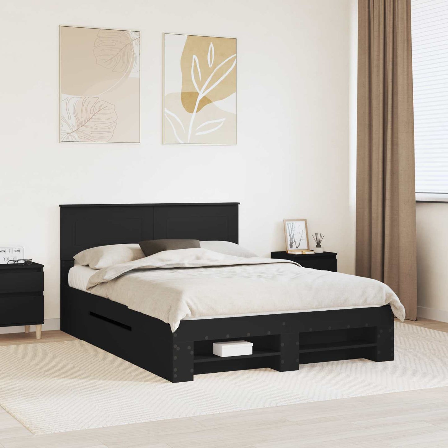 vidaXL Σκελετός Κρεβατιού Μαύρο 140 x 200 cm Επεξεργασμένο ξύλο