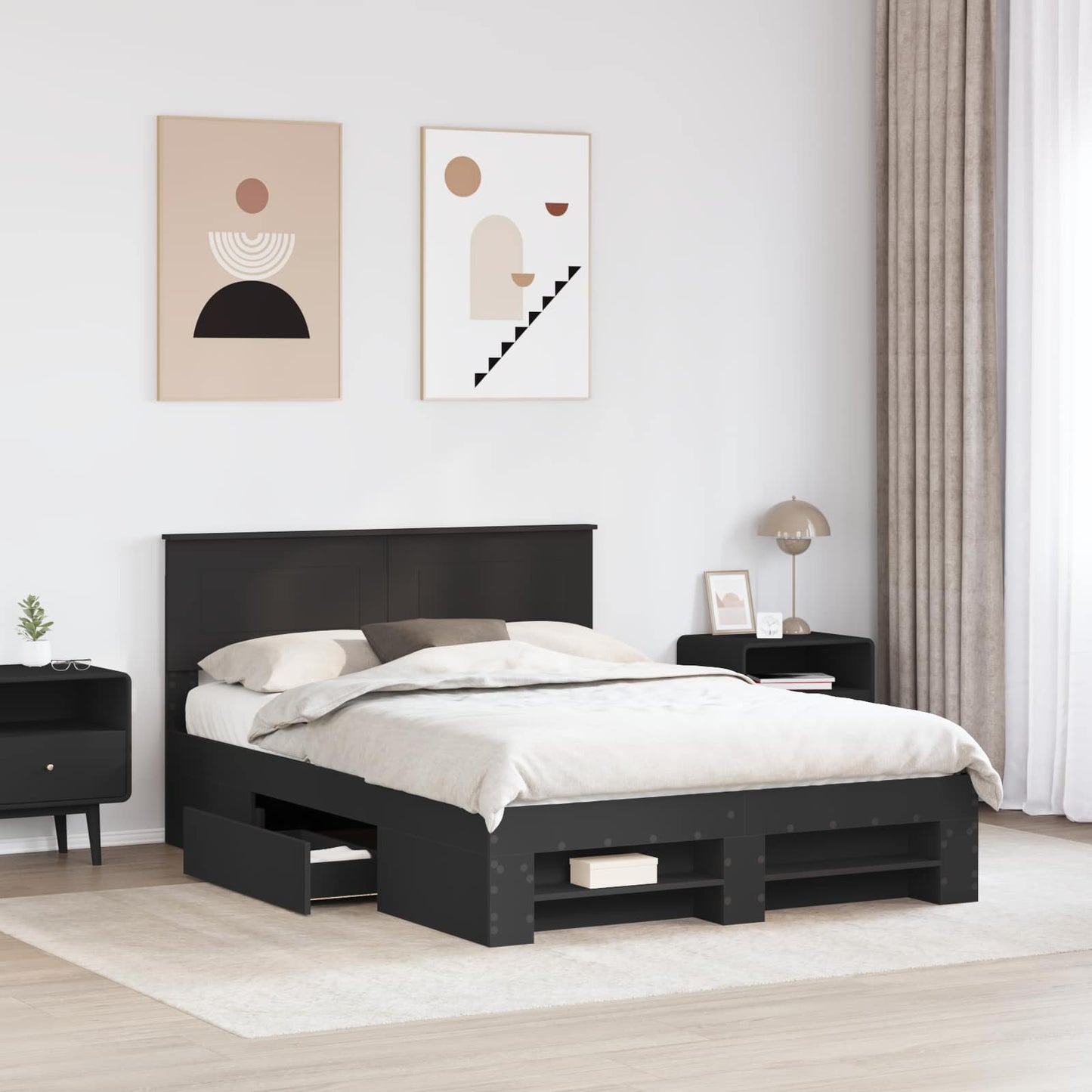 vidaXL Σκελετός Κρεβατιού Μαύρο 140 x 200 cm Επεξεργασμένο ξύλο