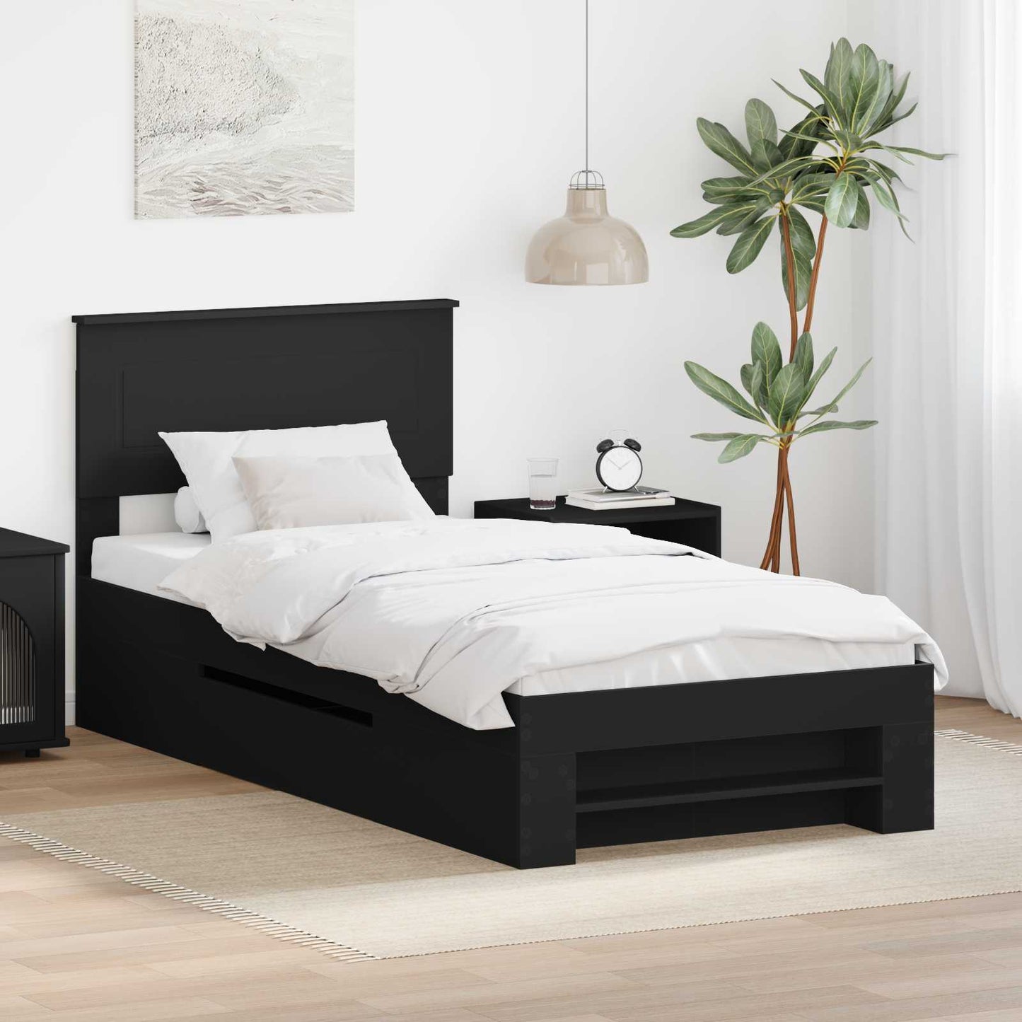 vidaXL Σκελετός Κρεβατιού Μαύρο 90 x 200 cm Επεξεργασμένο ξύλο
