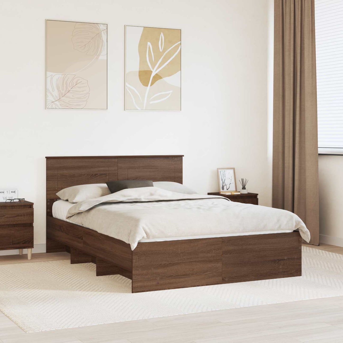 vidaXL Σκελετός Κρεβατιού Καφέ δρυς 150 x 200 cm Επεξεργασμένο ξύλο