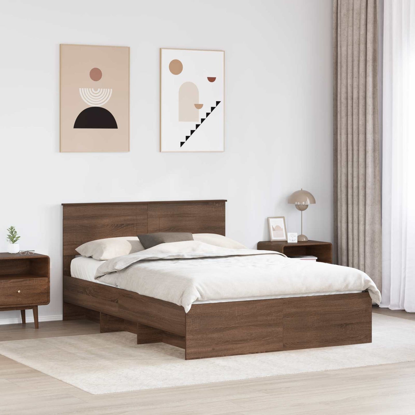 vidaXL Σκελετός Κρεβατιού Καφέ δρυς 150 x 200 cm Επεξεργασμένο ξύλο
