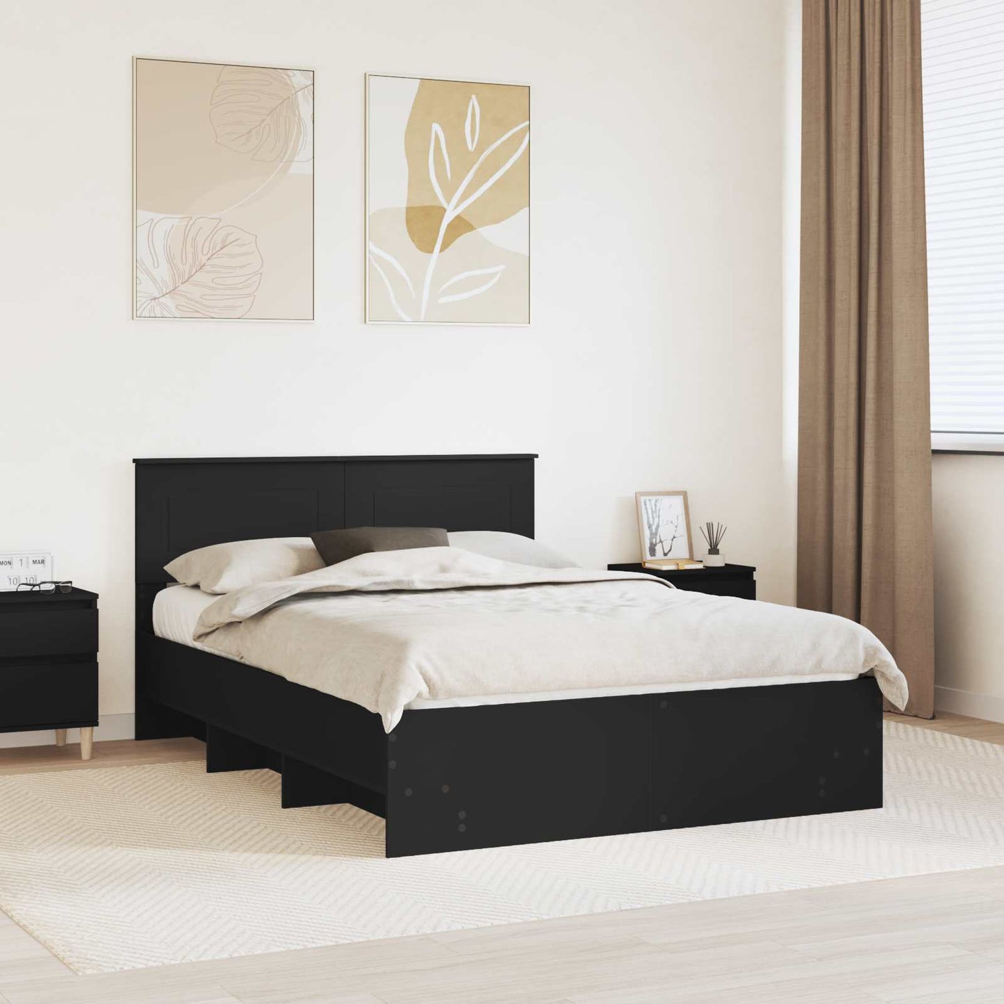 vidaXL Σκελετός Κρεβατιού Μαύρο 140 x 200 cm Επεξεργασμένο ξύλο