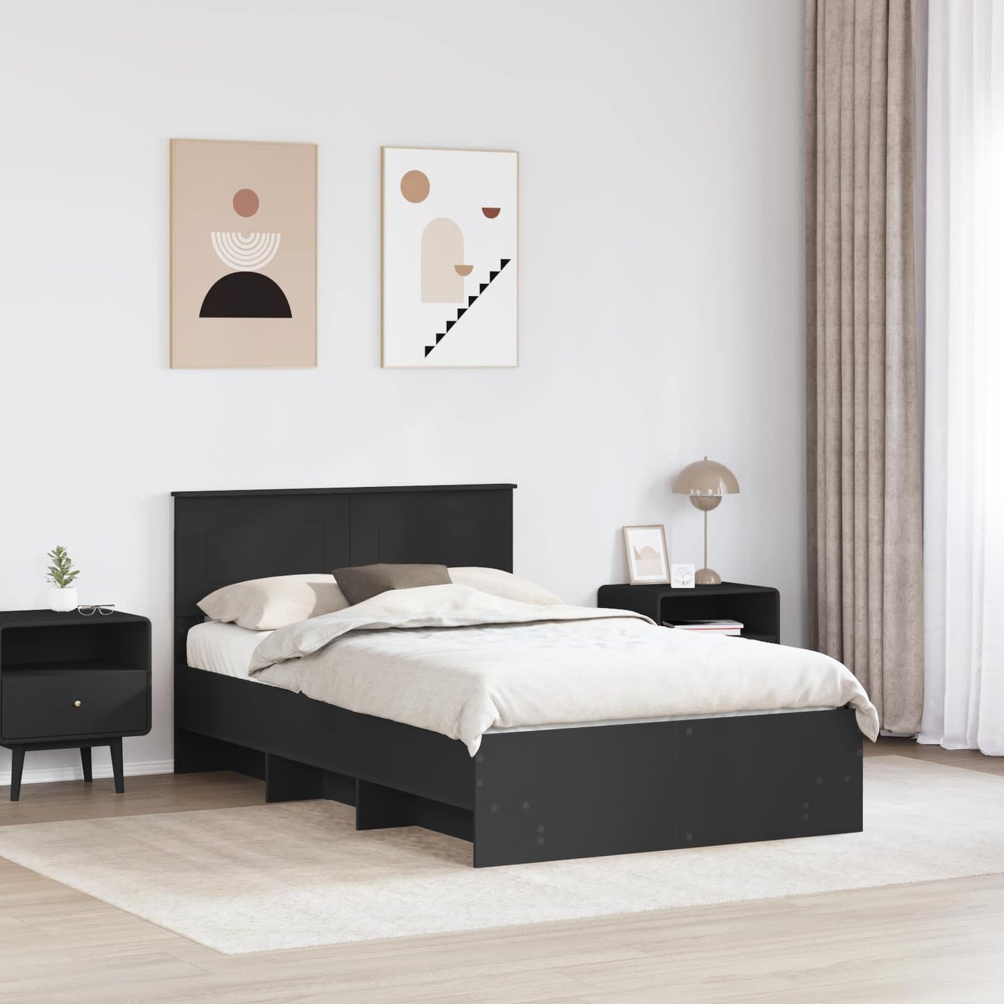 vidaXL Σκελετός Κρεβατιού Μαύρο 120 x 123 εκ. Επεξεργασμένο ξύλο
