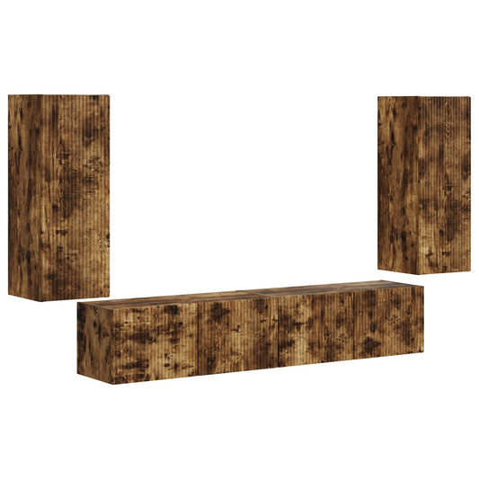 vidaXL Σετ τοίχου για τηλεόραση 4 pcs Καπνιστό Δρύς Επεξεργασμένο ξύλο