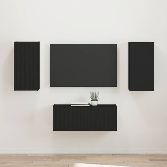 vidaXL Σετ επίπλου τηλεόρασης Επιτοίχιο 2 pcs Μαύρο Επεξεργασμένο ξύλο