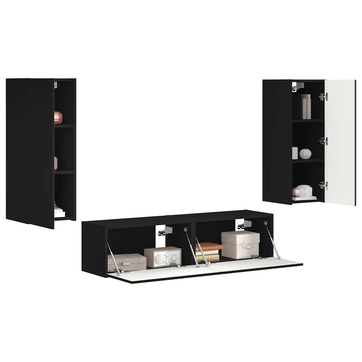 vidaXL Σετ επίπλου τηλεόρασης Επιτοίχιο 2 pcs Μαύρο Επεξεργασμένο ξύλο