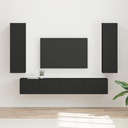 vidaXL Σετ επίπλου τηλεόρασης Επιτοίχιο 3 pcs Μαύρο Επεξεργασμένο ξύλο