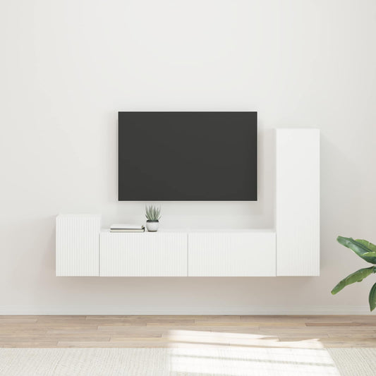 vidaXL Σετ επίπλου τηλεόρασης Επιτοίχιο 4 pcs Λευκό Επεξεργασμένο ξύλο