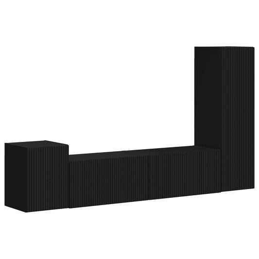 vidaXL Σετ επίπλου τηλεόρασης Επιτοίχιο 4 pcs Μαύρο Επεξεργασμένο ξύλο