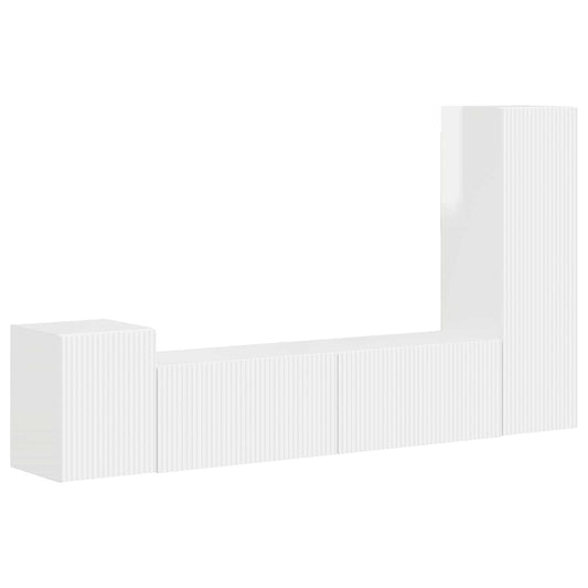 vidaXL Σετ επίπλου τηλεόρασης Επιτοίχιο 4 pcs Υψηλής γυαλάδας λευκό