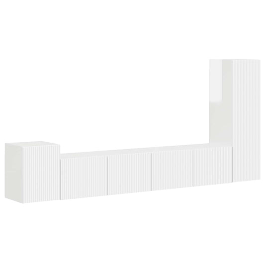vidaXL Σετ επίπλου τηλεόρασης Επιτοίχιο 3 pcs Υψηλής γυαλάδας λευκό