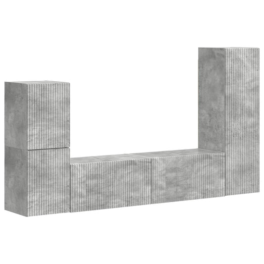vidaXL Σετ επίπλου τηλεόρασης 4 pcs Σκυρόδεμα Γκρι Επεξεργασμένο ξύλο