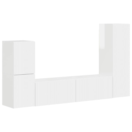 vidaXL Σετ επίπλου τηλεόρασης Επιτοίχιο 4 pcs Υψηλής γυαλάδας λευκό