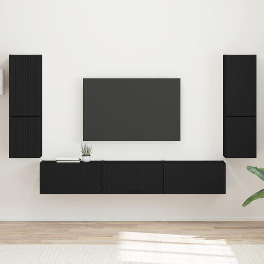 vidaXL Σετ επίπλου τηλεόρασης Επιτοίχιο 4 pcs Μαύρο Επεξεργασμένο ξύλο