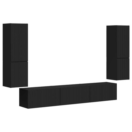 vidaXL Σετ επίπλου τηλεόρασης Επιτοίχιο 4 pcs Μαύρο Επεξεργασμένο ξύλο