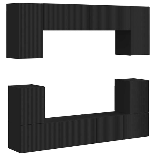 vidaXL Σετ επίπλου τηλεόρασης Επιτοίχιο 5 pcs Μαύρο Επεξεργασμένο ξύλο