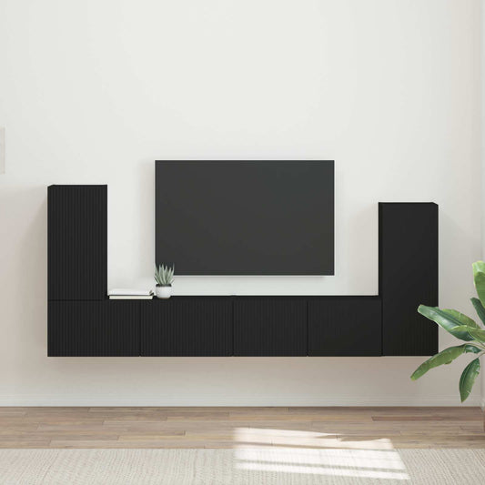 vidaXL Σετ επίπλου τηλεόρασης 4 pcs Μαύρο Επεξεργασμένο ξύλο