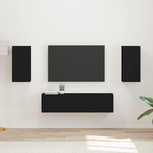 vidaXL Σετ επίπλου τηλεόρασης 4 pcs Μαύρο Επεξεργασμένο ξύλο