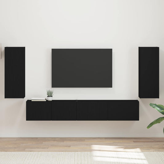 vidaXL Σετ επίπλου τηλεόρασης 4 pcs Μαύρο Επεξεργασμένο ξύλο