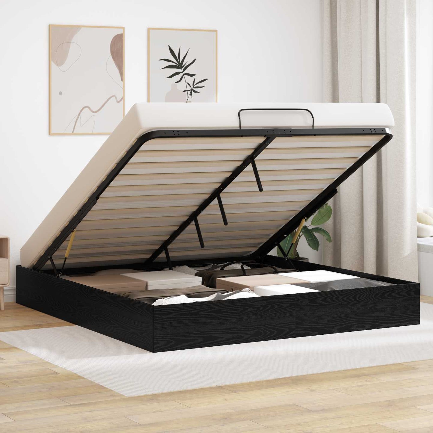 vidaXL Κρεβάτι Οθωμανικού Τύπου Μαύρη Οξυά 193 x 120 x 25 εκ