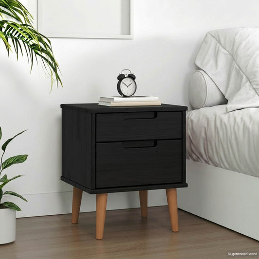 vidaXL Κομοδίνο MOLDE Μαύρο 40 x 35 x 48 εκ Μασίφ Ξύλο Πεύκου