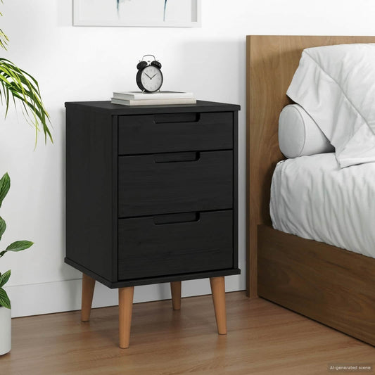 vidaXL Κομοδίνο MOLDE Μαύρο 40 x 35 x 65 εκ. Μασίφ Ξύλο Πεύκου
