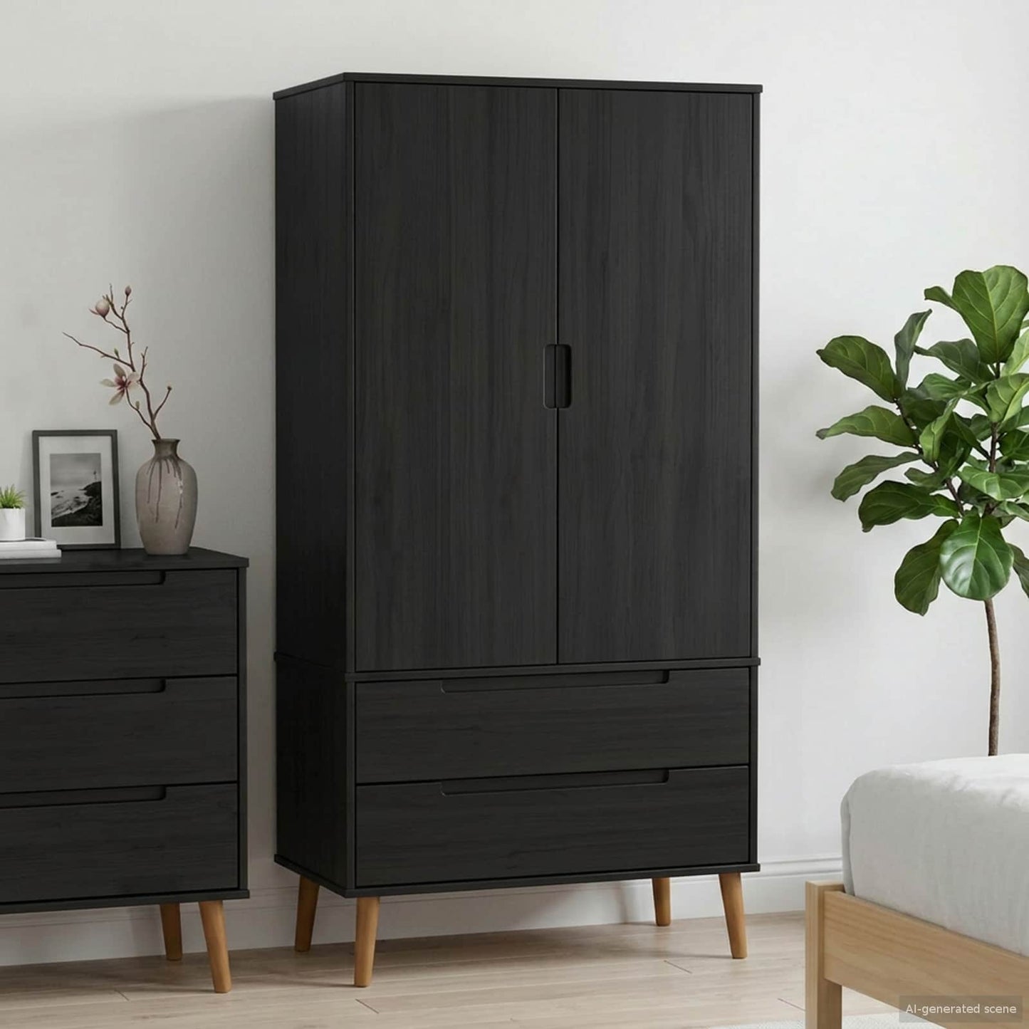 vidaXL Ντουλάπι MOLDE Μαύρο 90 x 55 x 175 εκ Μασίφ Ξύλο Πεύκου