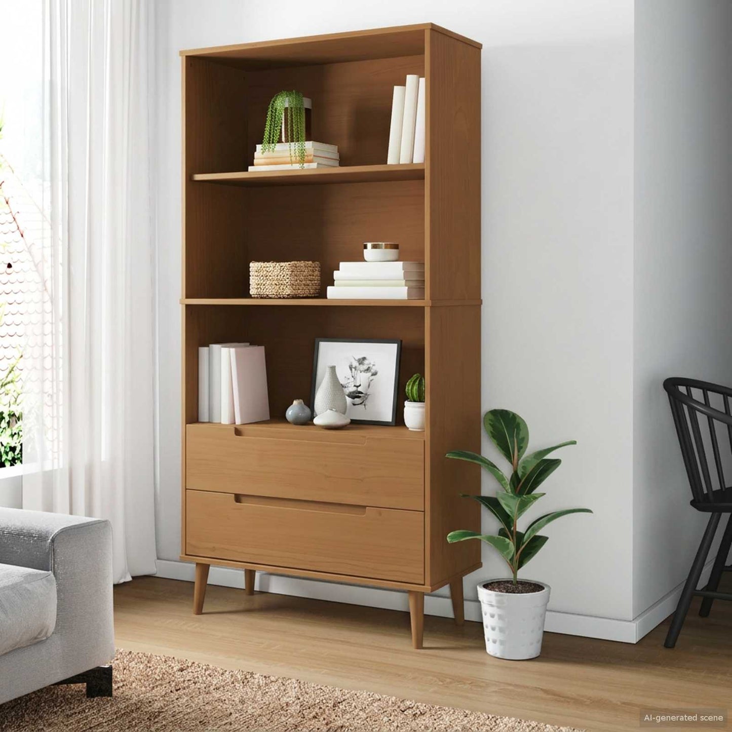 vidaXL Βιβλιοθήκη MOLDE 85 x 35 x 170,5 εκ Μασίφ Ξύλο Πεύκου Καραμέλα