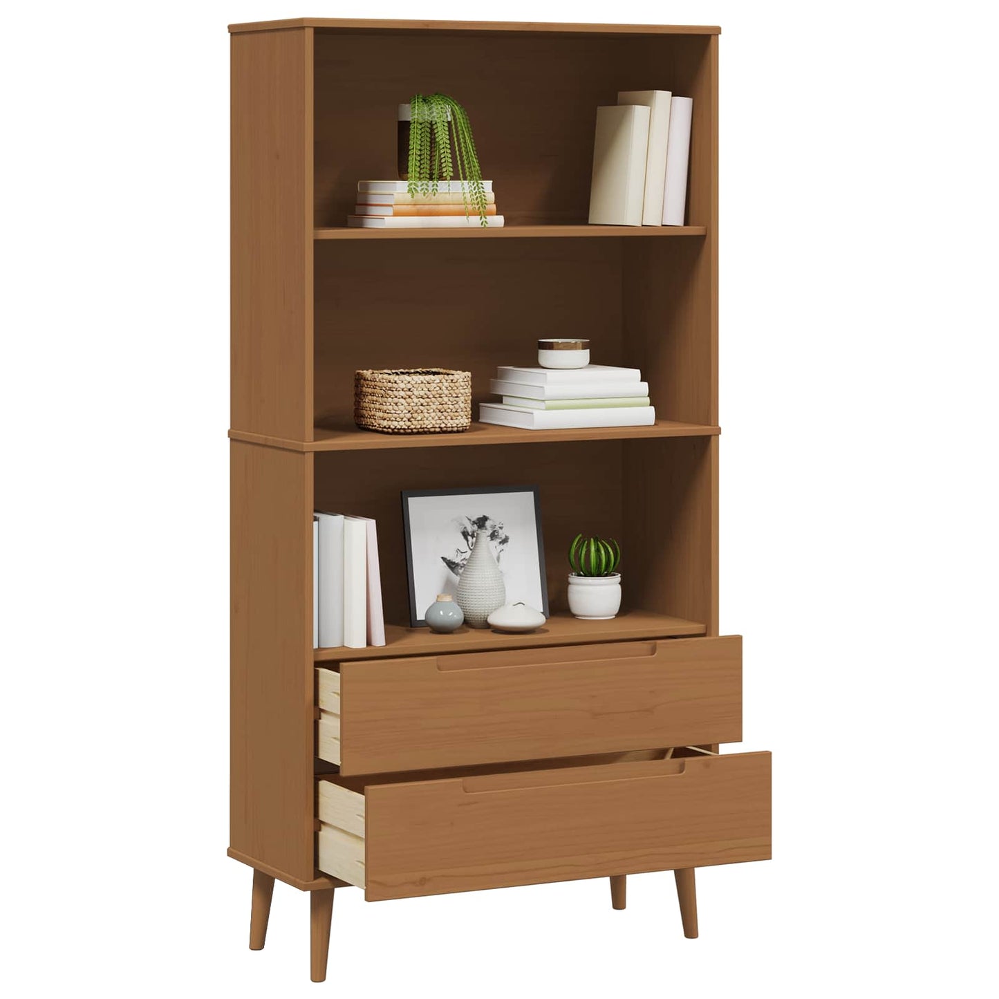 vidaXL Βιβλιοθήκη MOLDE 85 x 35 x 170,5 εκ Μασίφ Ξύλο Πεύκου Καραμέλα