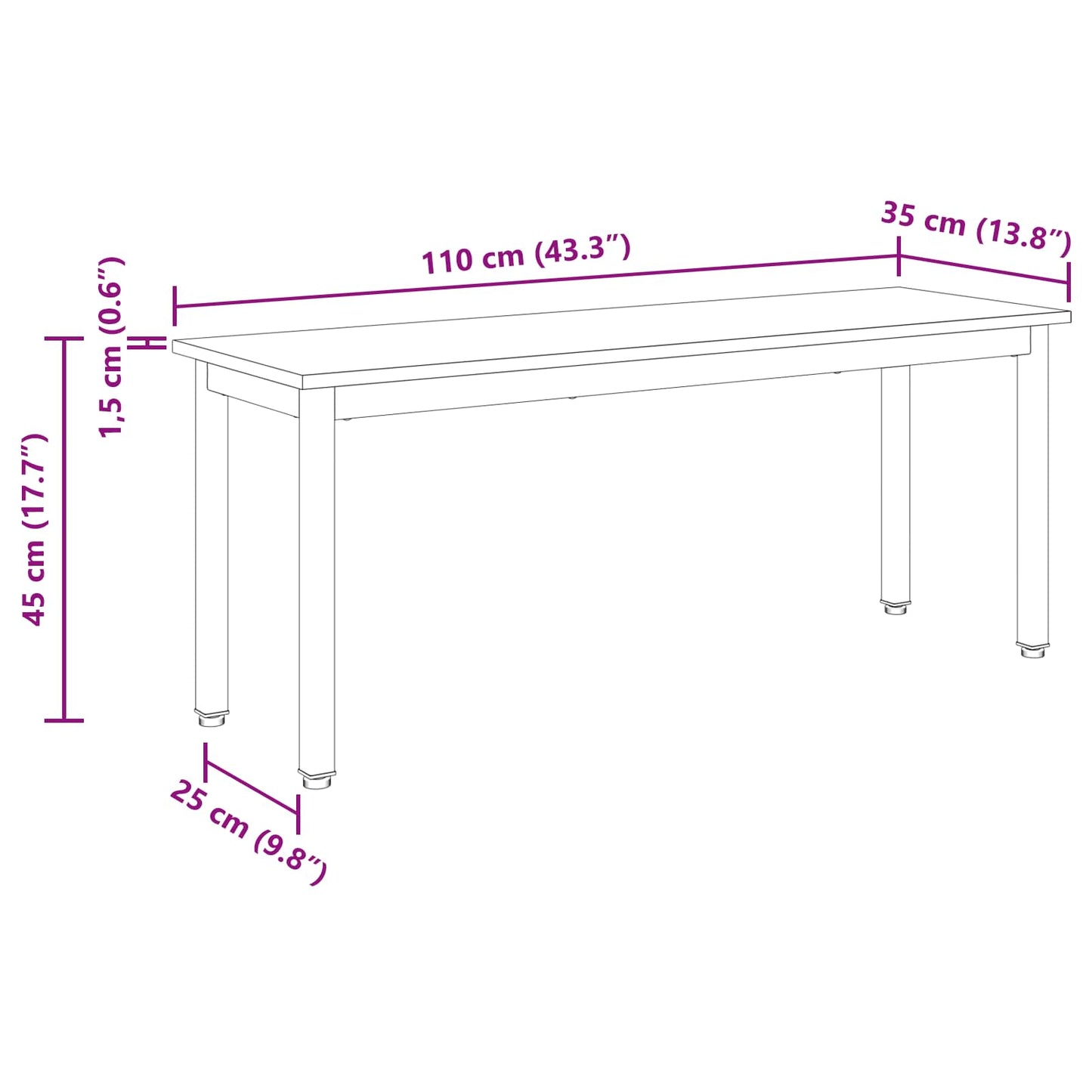 vidaXL παγκάκι Σονόμα 110 x 35 x 45 cm Επεξεργασμένο ξύλο