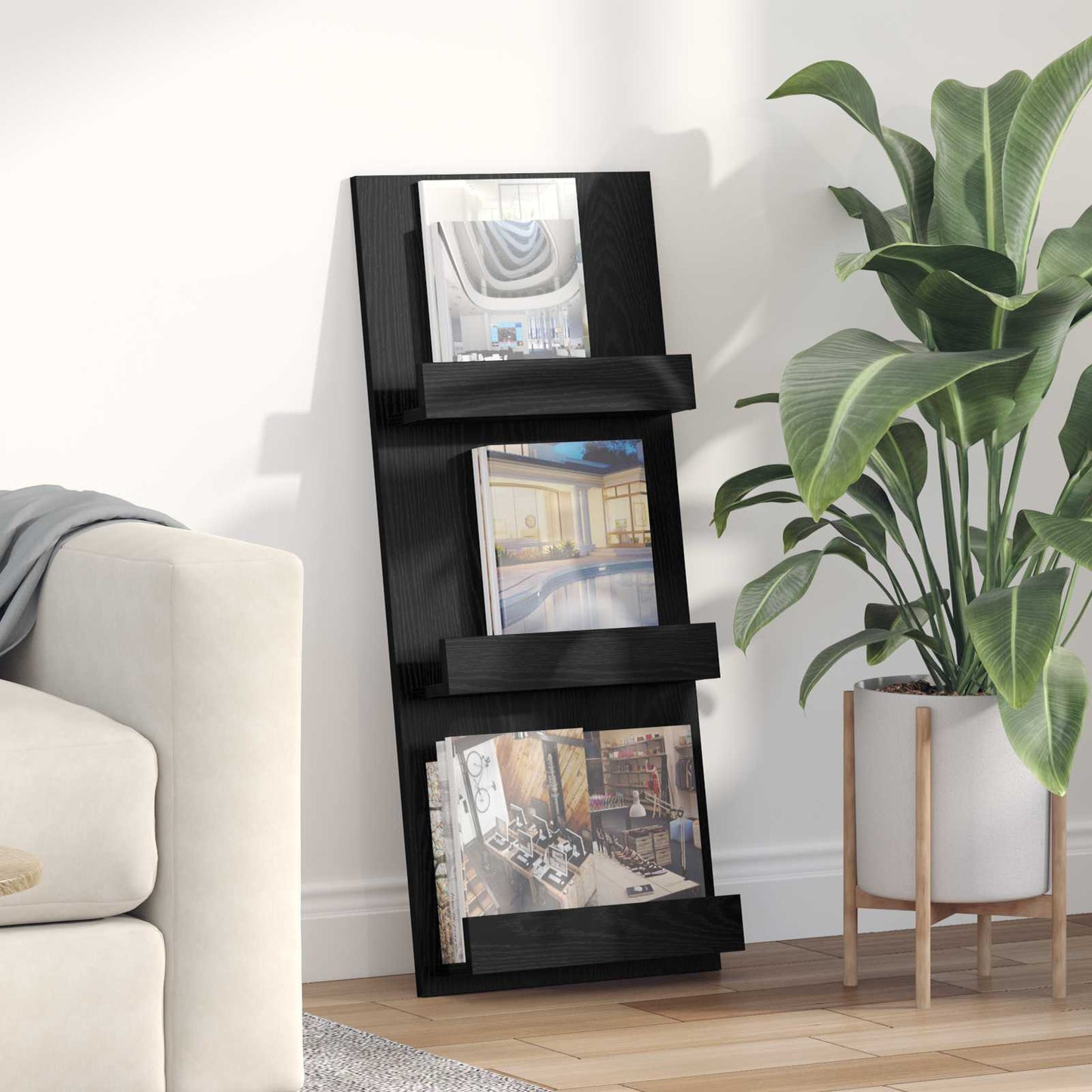 vidaXL Ράφι Περιοδικών Μαύρη Οξυά 51 x 11 x 102 εκ Επεξεργασμένο ξύλο