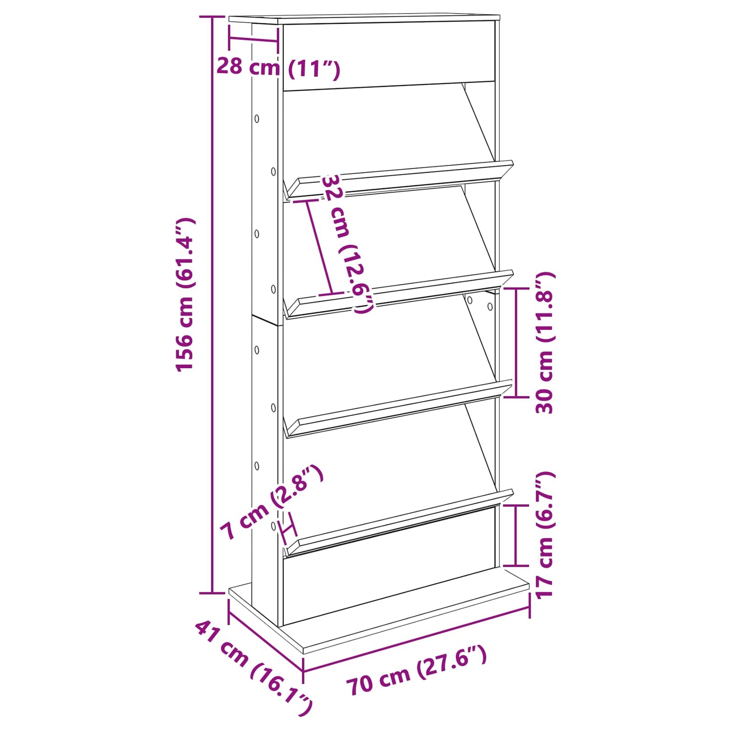 vidaXL Ράφι Περιοδικών με ράφι Σκυρόδεμα Γκρι 70 x 41 x 156 εκ.
