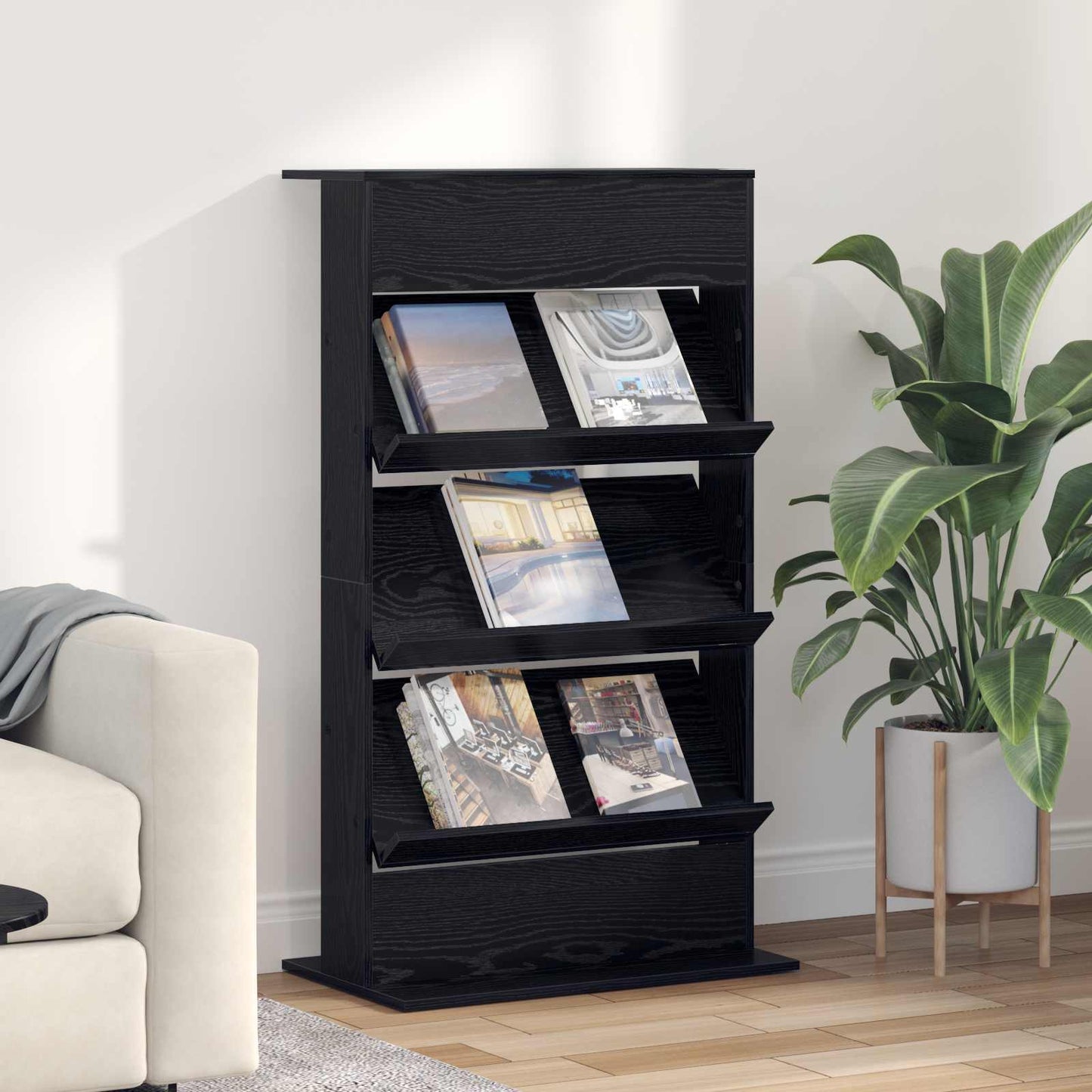 vidaXL Ράφι Περιοδικών Μαύρη Οξυά 70 x 41 x 126 εκ. Επεξεργασμένο ξύλο