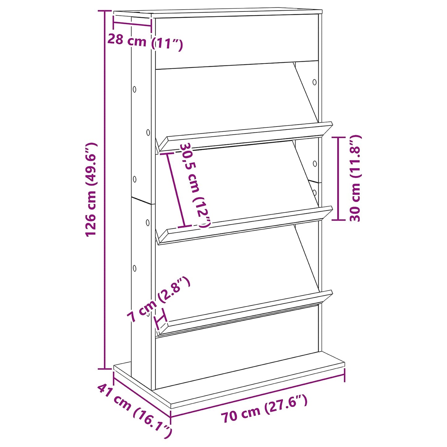 vidaXL Ράφι Περιοδικών Μαύρη Οξυά 70 x 41 x 126 εκ. Επεξεργασμένο ξύλο