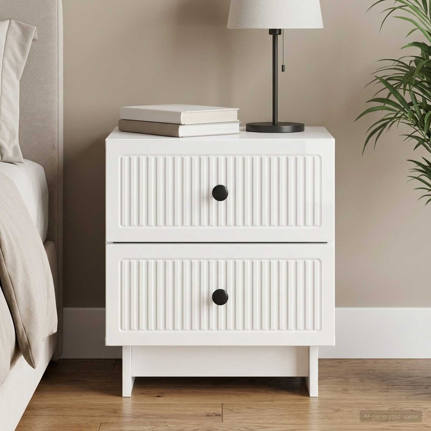 vidaXL Κομοδίνο με συρτάρι Γυαλιστερό Λευκό 43 x 34,5 x 47,5 εκ