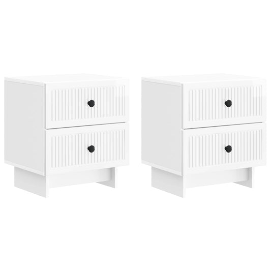 vidaXL Κομοδίνο 2 τμχ. Γυαλιστερό Λευκό 43 x 34,5 x 47,5 εκ