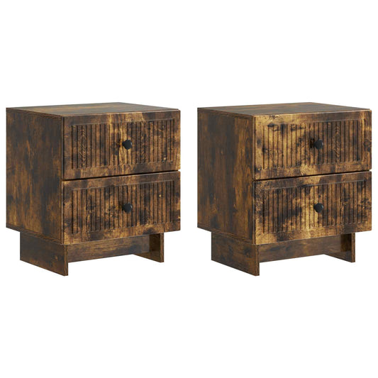 vidaXL Κομοδίνο 2 τμχ. Καπνισμένο Ξύλο Δρυός 43 x 34,5 x 47,5 εκ