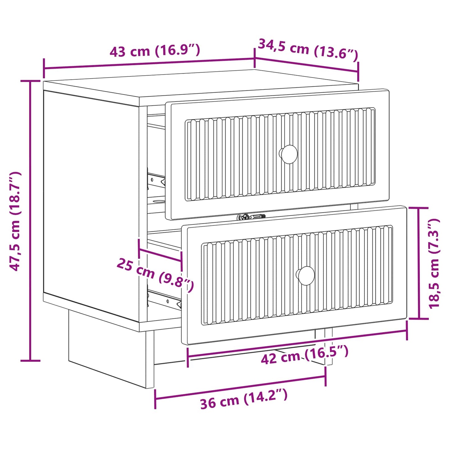 vidaXL Κομοδίνο Γκρι Sonoma 43 x 34,5 x 47,5 εκ Επεξεργασμένο Ξύλο