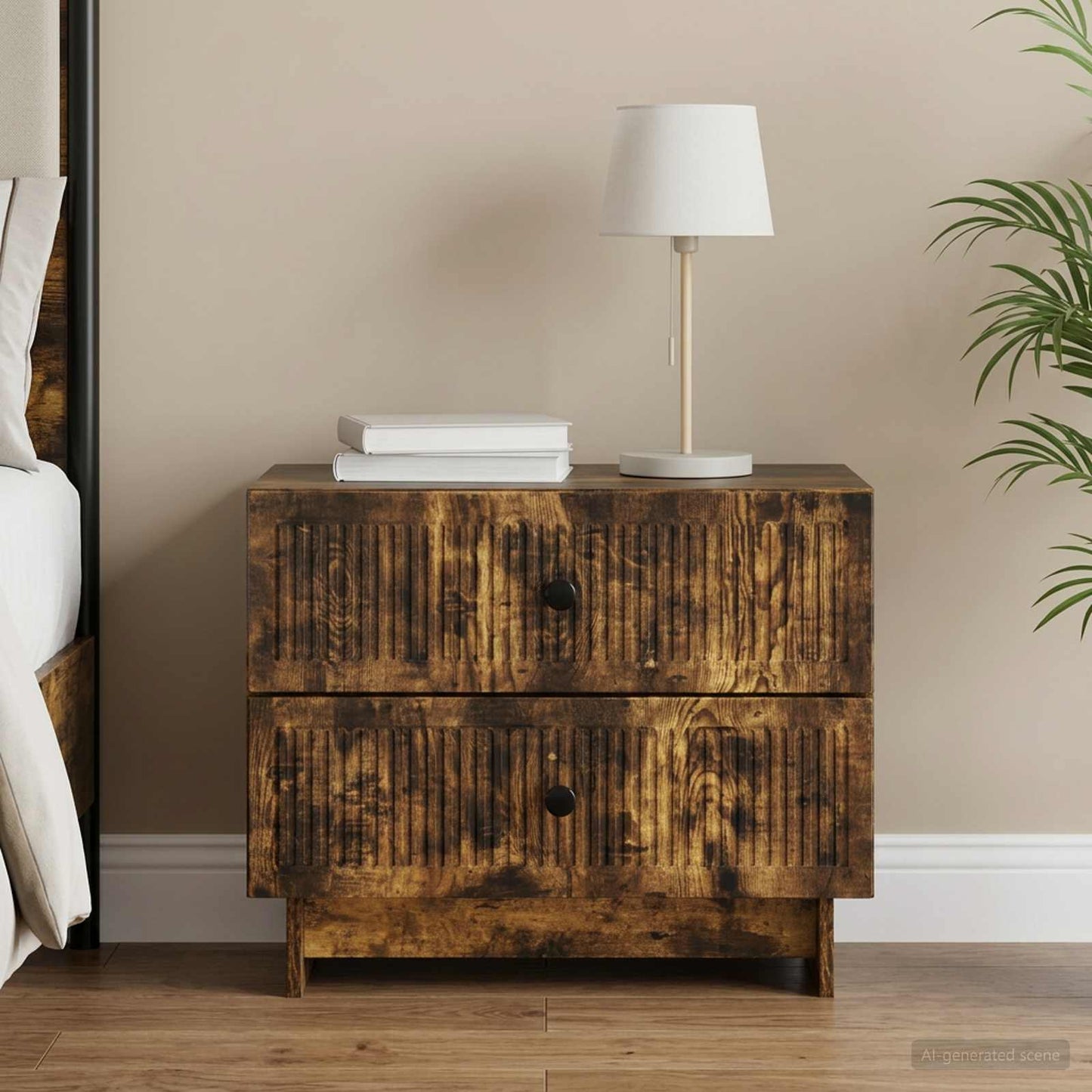 vidaXL Κομοδίνο Καπνισμένο Ξύλο Δρυός 62 x 34,5 x 47,5 εκ