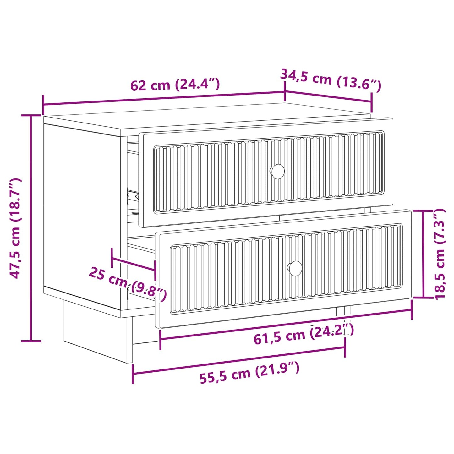 vidaXL Κομοδίνο Γκρι Sonoma 62 x 34,5 x 47,5 εκ Επεξεργασμένο Ξύλο