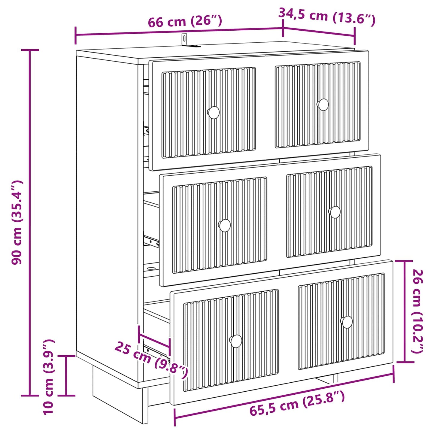 vidaXL Ντουλάπι με Συρτάρια 66 x 34,5 x 90 εκ Επεξεργασμένο Ξύλο