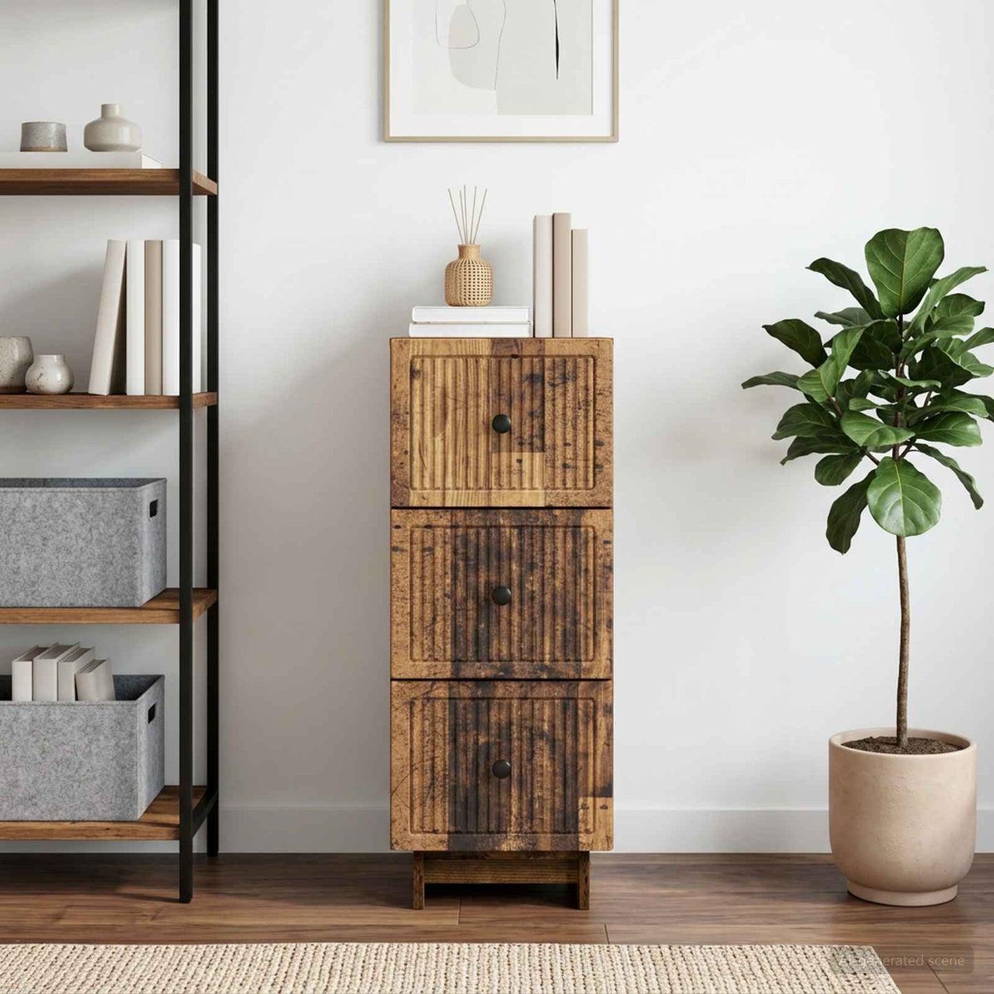 vidaXL Ντουλάπι με Συρτάρια Παλαιωμένο ξύλο 33 x 34,5 x 90 εκ