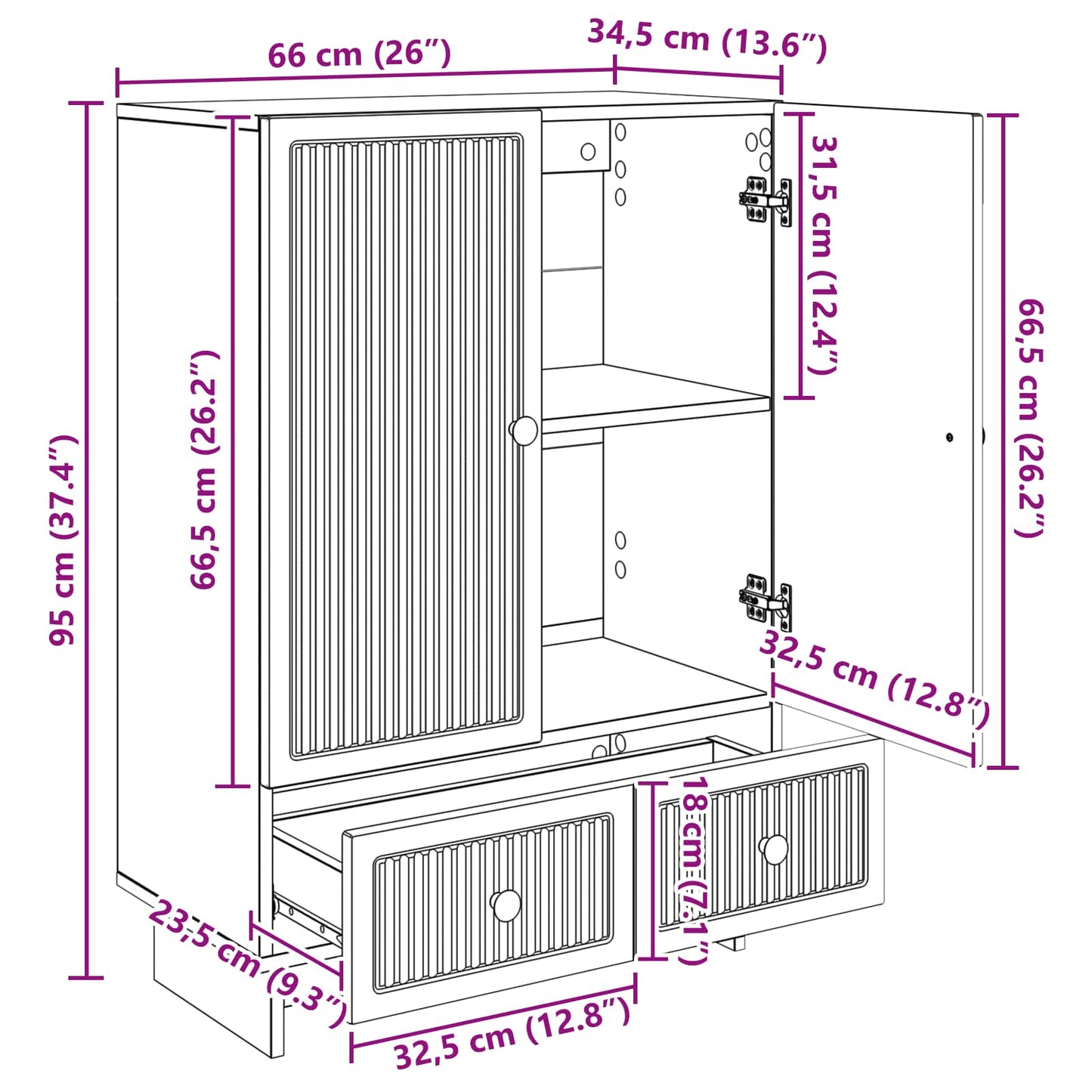 vidaXL Πλαϊνό γραφείο Καπνιστή Δρυς 66 x 34,5 x 95 εκ.