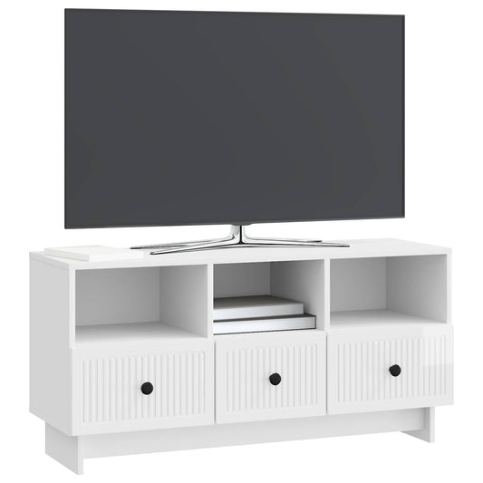 vidaXL Ντουλάπι TV με συρτάρι Γυαλιστερό Λευκό 102 x 34,5 x 50 εκ.