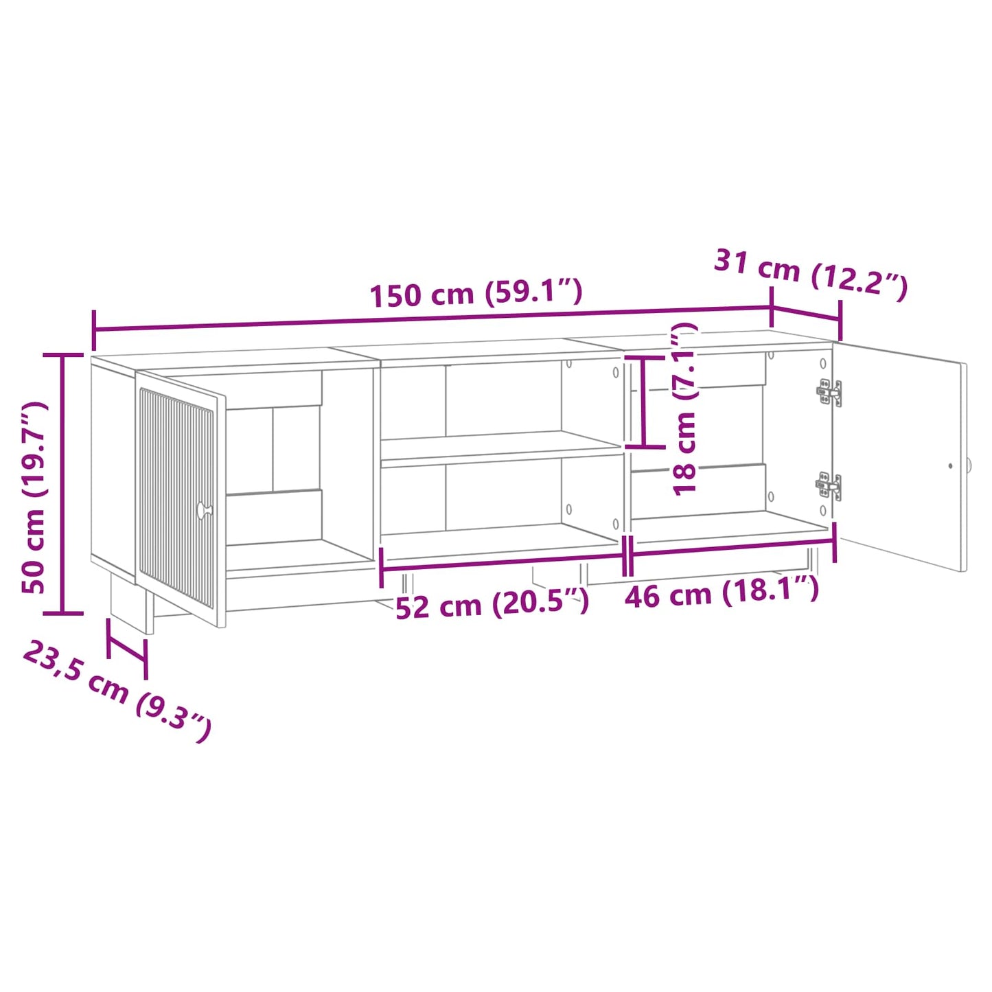 vidaXL Ντουλάπι TV Λευκός 150 x 31 x 50 εκ.
