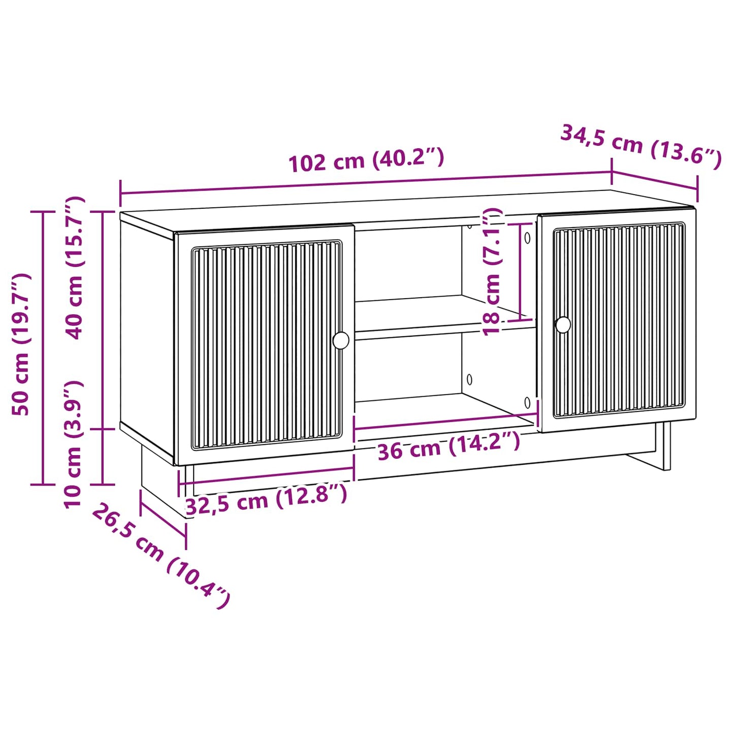 vidaXL Ντουλάπι TV 102 x 34,5 x 50 εκ. Γκρι Σκυροδέματος