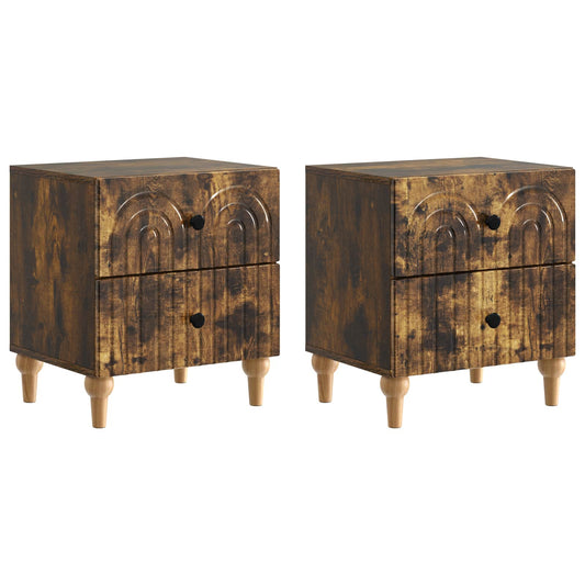 vidaXL Κομοδίνο 2 τμχ. Καπνισμένο Ξύλο Δρυός 43 x 34,5 x 48 εκ