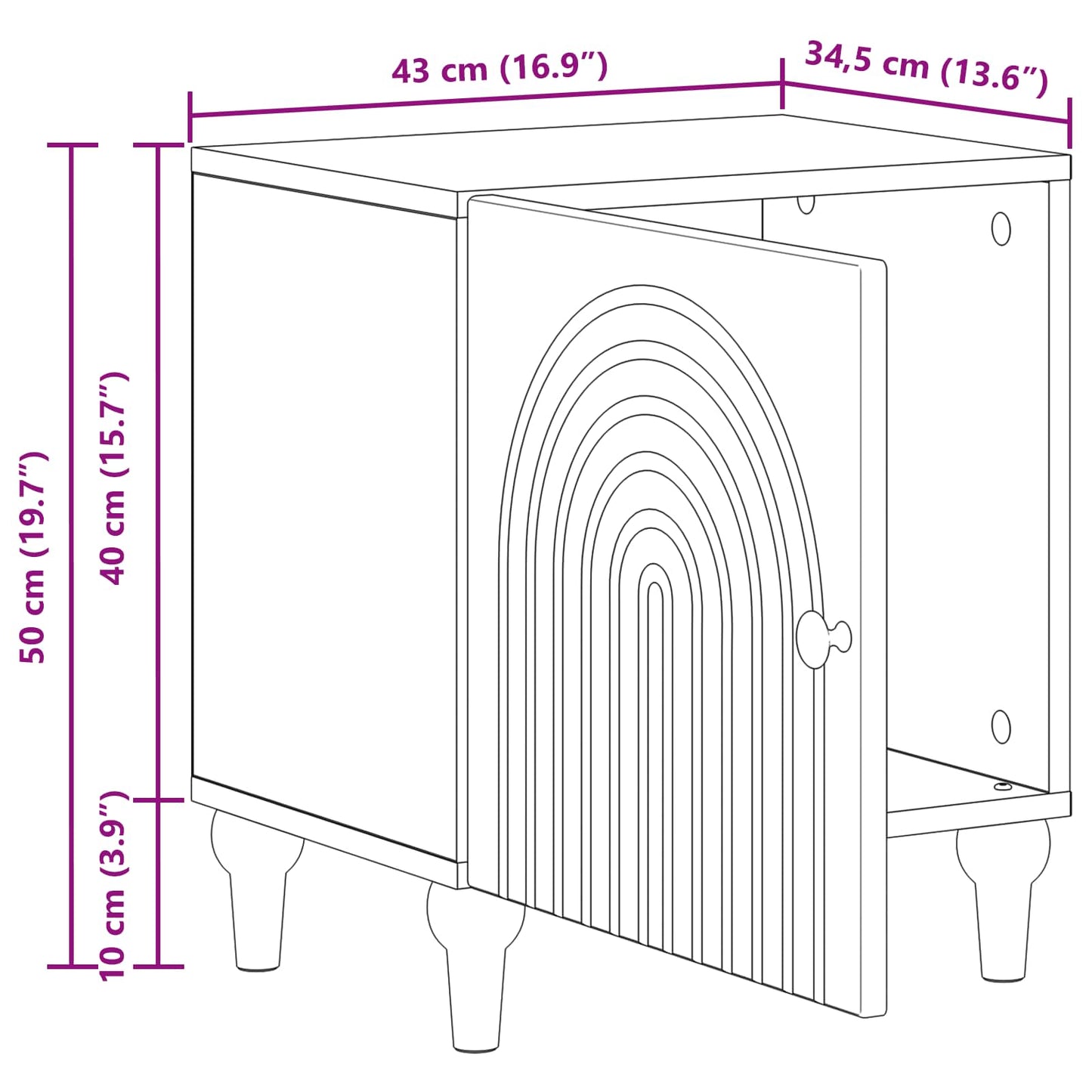 vidaXL Κομοδίνο Μαύρο 43 x 34,5 x 50 εκ Επεξεργασμένο Ξύλο