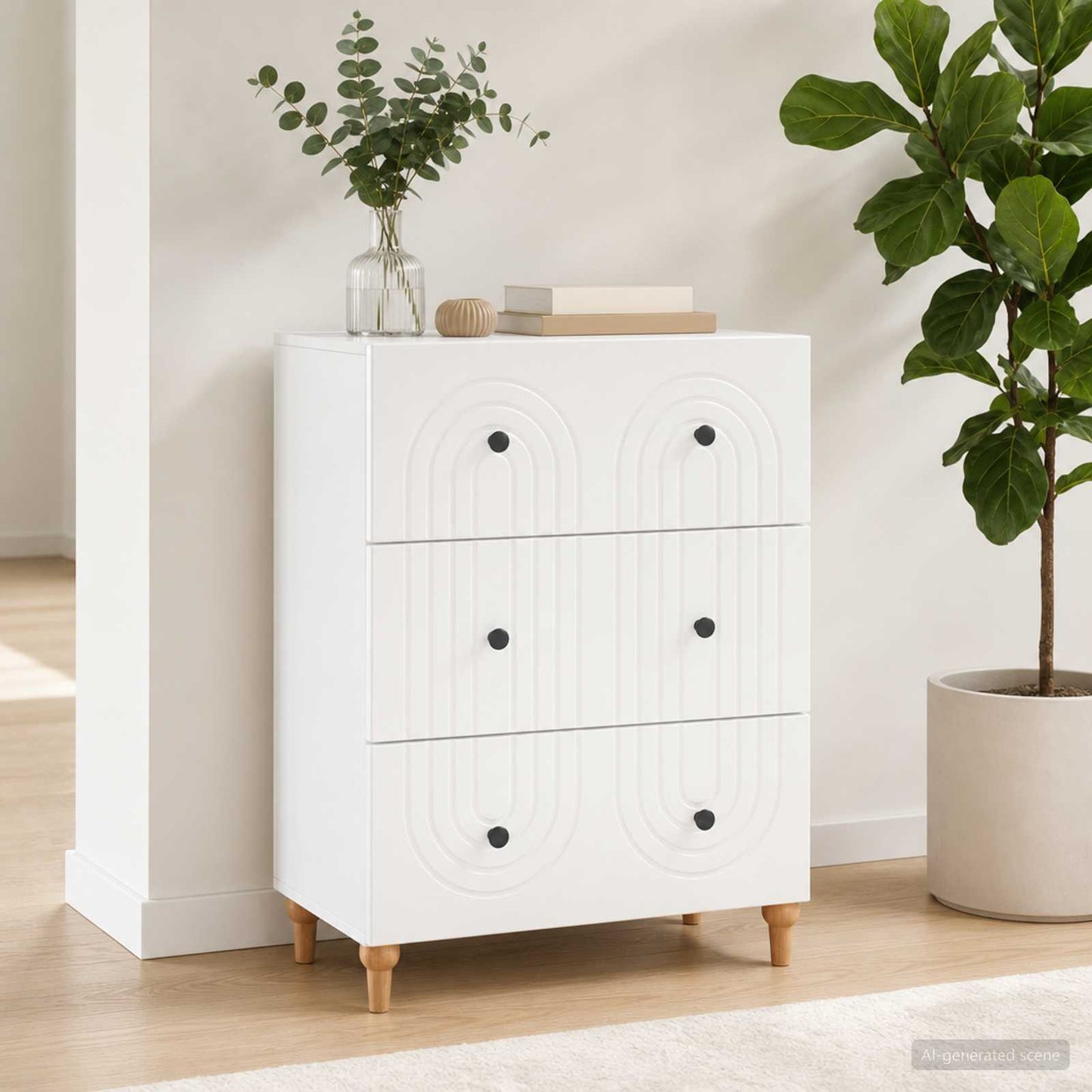 vidaXL Ντουλάπι με Συρτάρια Λευκό 66 x 34,5 x 90 εκ Επεξεργασμένο Ξύλο